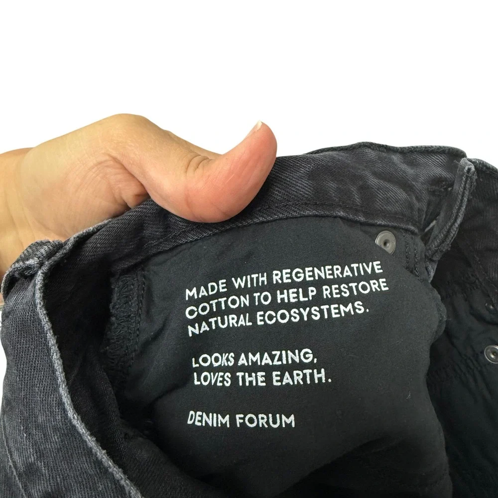 Denim Forum‎ The Farrah Hi-Rise Wide Leg Jeans Black Raw Hem Size 26